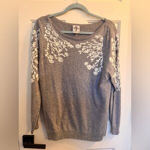 Gray Sweater with White Embroidery